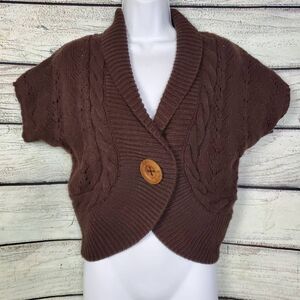 Maurices Brown Cable Knit Shawl Collar Short Sleeve Sweater Vest Size L